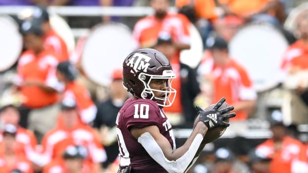 Sep 3, 2022; College Station, Texas, USA; Texas A&M Aggies wide receiver Chris Marshall (10) catches a pass during the second half against the Sam Houston State Bearkats at Kyle Field.