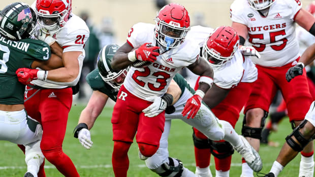 Rutgers' Kyle Monangai runs for a gain against Michigan State during the fourth quarter on Saturday, Nov. 12, 2022, in East Lansing.