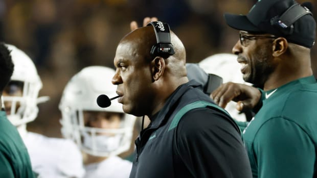 Oct 29, 2022; Ann Arbor, Michigan, USA; Michigan State Spartans head coach Mel Tucker on the sideline in the first half against the Michigan Wolverines at Michigan Stadium.