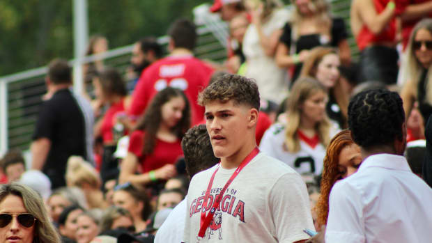 Norcross tight end Lawson Luckie watches the Georgia Bulldogs in warmups before a game against Arkansas on Oct. 2, 2021 in Sanford Stadium.