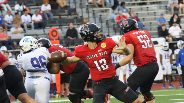 Austin Peay quarterback Mike Diliello (12) throws a deep pass down field against Presbyterian during the first quarter of their college football game Saturday, Sept. 3, 2022 at Fortera Stadium in Clarksville, Tennessee.