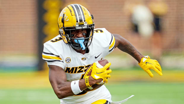 Sep 17, 2022; Columbia, Missouri, USA; Missouri Tigers wide receiver Luther Burden III (3) runs with the ball during the second half against the Abilene Christian Wildcats at Faurot Field at Memorial Stadium.