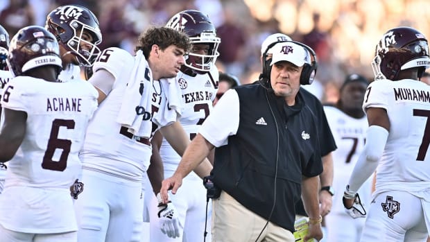 Oct 1, 2022; Starkville, Mississippi, USA; Texas A&M Aggies head coach Jimbo Fisher stands on the sidelines during the third quarter of the game against the Mississippi State Bulldogs at Davis Wade Stadium at Scott Field.