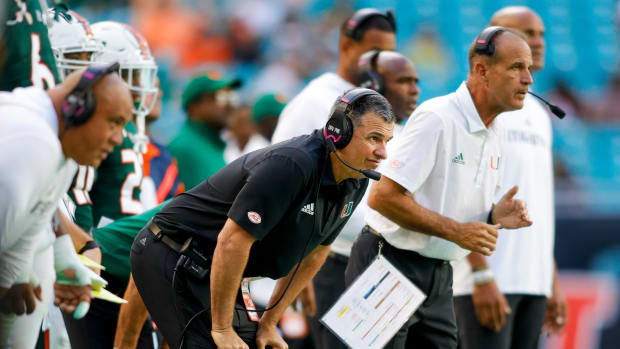 Oct 22, 2022; Miami Gardens, Florida, USA; Miami Hurricanes head coach Mario Cristobal looks on from the sideline during the fourth quarter against the Duke Blue Devils at Hard Rock Stadium.