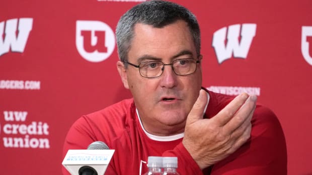 Wisconsin Badgers football head coach Paul Chryst speaks during a press conference as part of Wisconsin Badgers men s football media day at the McClain Center in Madison on Tuesday, Aug. 2, 2022.