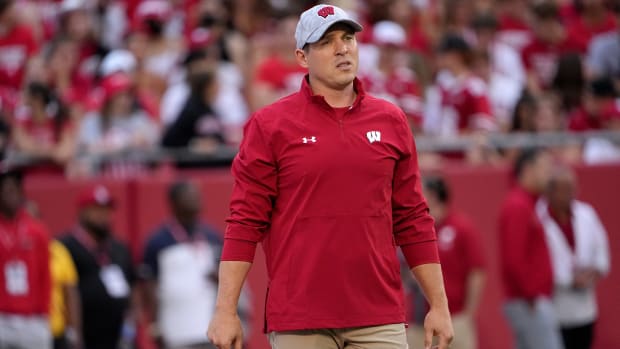 Wisconsin defensive coordinator Jim Leonhard is shown before their game against Illinois State Saturday, September 3, 2022 at Camp Randall Stadium in Madison, Wis.