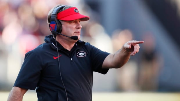 Georgia coach Kirby Smart on the sideline during the first half of a NCAA college football game against Missouri in Athens, Ga., on Saturday, Nov. 4, 2023.