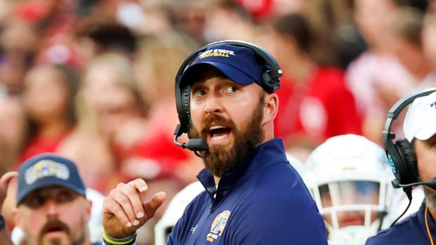 Sep 10, 2022; Norman, Oklahoma, USA; Kent State Golden Flashes head coach Sean Lewis during the game against the Oklahoma Sooners at Gaylord Family-Oklahoma Memorial Stadium.