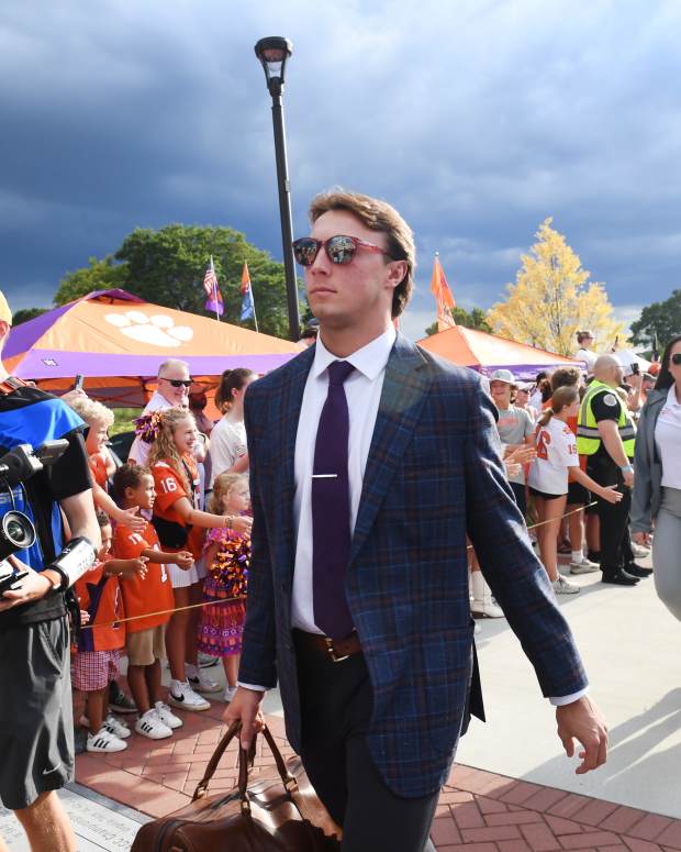 The Clemson Tigers played the Appalachian State Mountaineers in college football Saturday, Sept. 7, 2024. Clemson quarterback Cade Klubnik (2) arrives to the game during Tiger Walk.