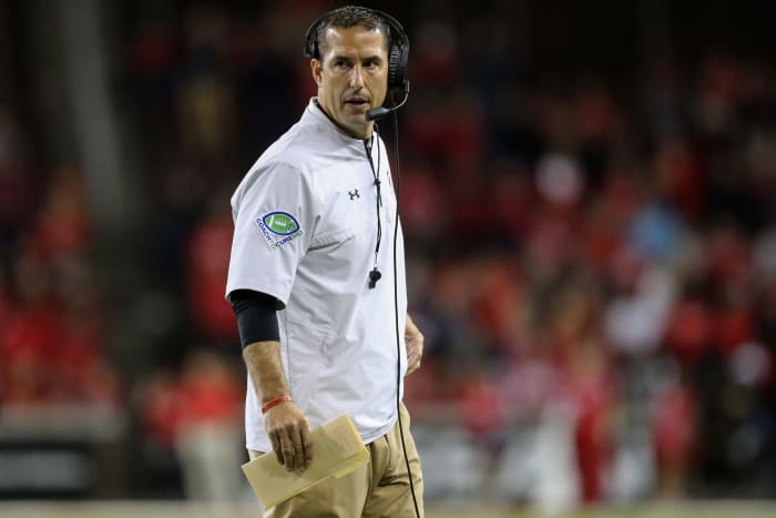 Cincinnati Bearcats head coach Luke Fickell looks down the sideline in the third quarter during the college school football game between the Marshall Thundering Herd and the Cincinnati Bearcats, Saturday, Sept. 30, 2017, at Nippert Stadium in Cincinnati.