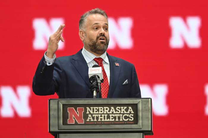 Nov 28, 2022; Omaha, Nebraska, US; Nebraska Cornhuskers head coach Matt Rhule speaks at the introductory press conference at the Hawks Championship Center on the University of Nebraska-Lincoln campus