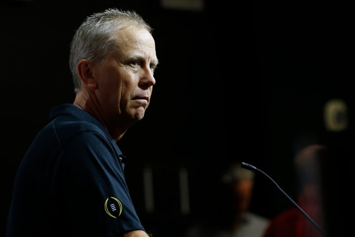Georgia offensive coordinator and quarterbacks coach Todd Monken speaks to the media in Athens, Ga., on Thursday, Aug. 11, 2022.