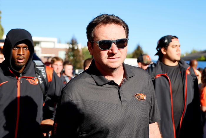 Sep 3, 2022; Corvallis, Oregon, USA; Oregon State Beavers head coach Jonathan Smith arrives before the game against the Boise State Broncos at Reser Stadium.