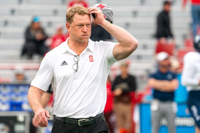 Sep 10, 2022; Lincoln, Nebraska, USA; Nebraska Cornhuskers head coach Scott Frost walks on the field before a game against the Georgia Southern Eagles at Memorial Stadium.