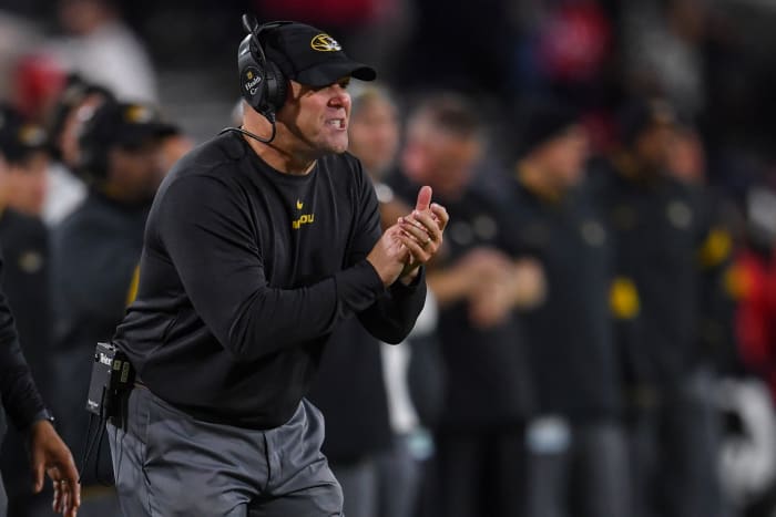 Nov 9, 2019; Athens, GA, USA; Missouri Tigers head coach Barry Odom reacts after a play against the Georgia Bulldogs during the first half at Sanford Stadium.