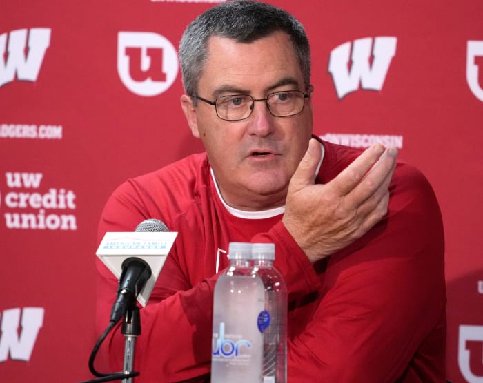 Wisconsin Badgers football head coach Paul Chryst speaks during a press conference as part of Wisconsin Badgers men s football media day at the McClain Center in Madison on Tuesday, Aug. 2, 2022.