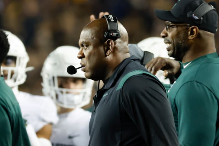 Oct 29, 2022; Ann Arbor, Michigan, USA; Michigan State Spartans head coach Mel Tucker on the sideline in the first half against the Michigan Wolverines at Michigan Stadium.