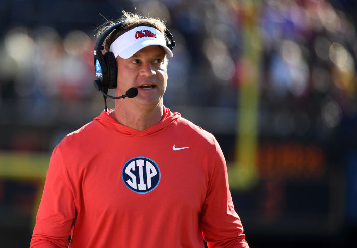 Oct 8, 2022; Nashville, Tennessee, USA; Mississippi Rebels head coach Lane Kiffin during the first half against the Vanderbilt Commodores at FirstBank Stadium.