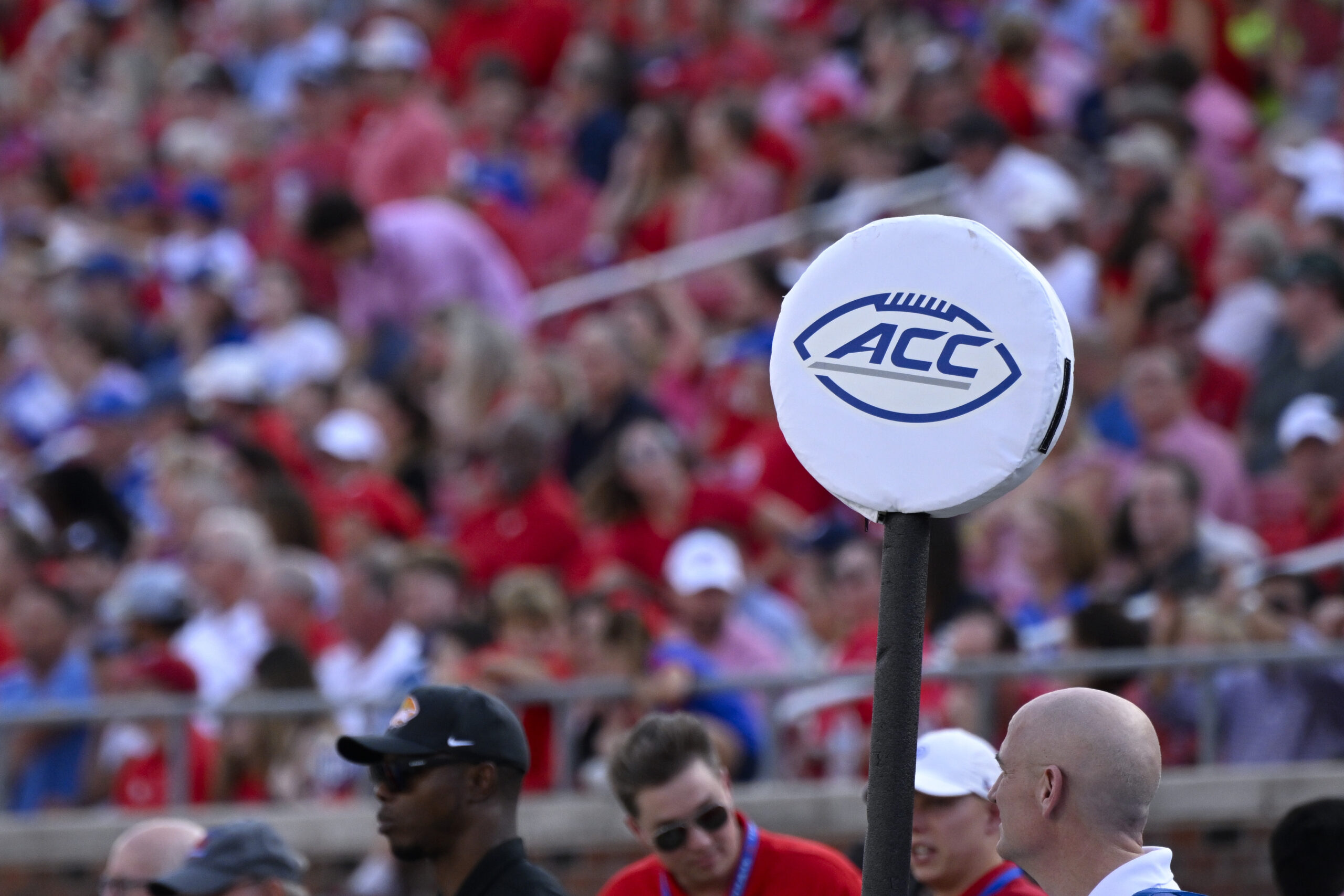 Sep 6, 2024; Dallas, Texas, USA; A view of the ACC logo during the first half of the game between the Southern Methodist Mustangs and the Brigham Young Cougars at Gerald J. Ford Stadium.