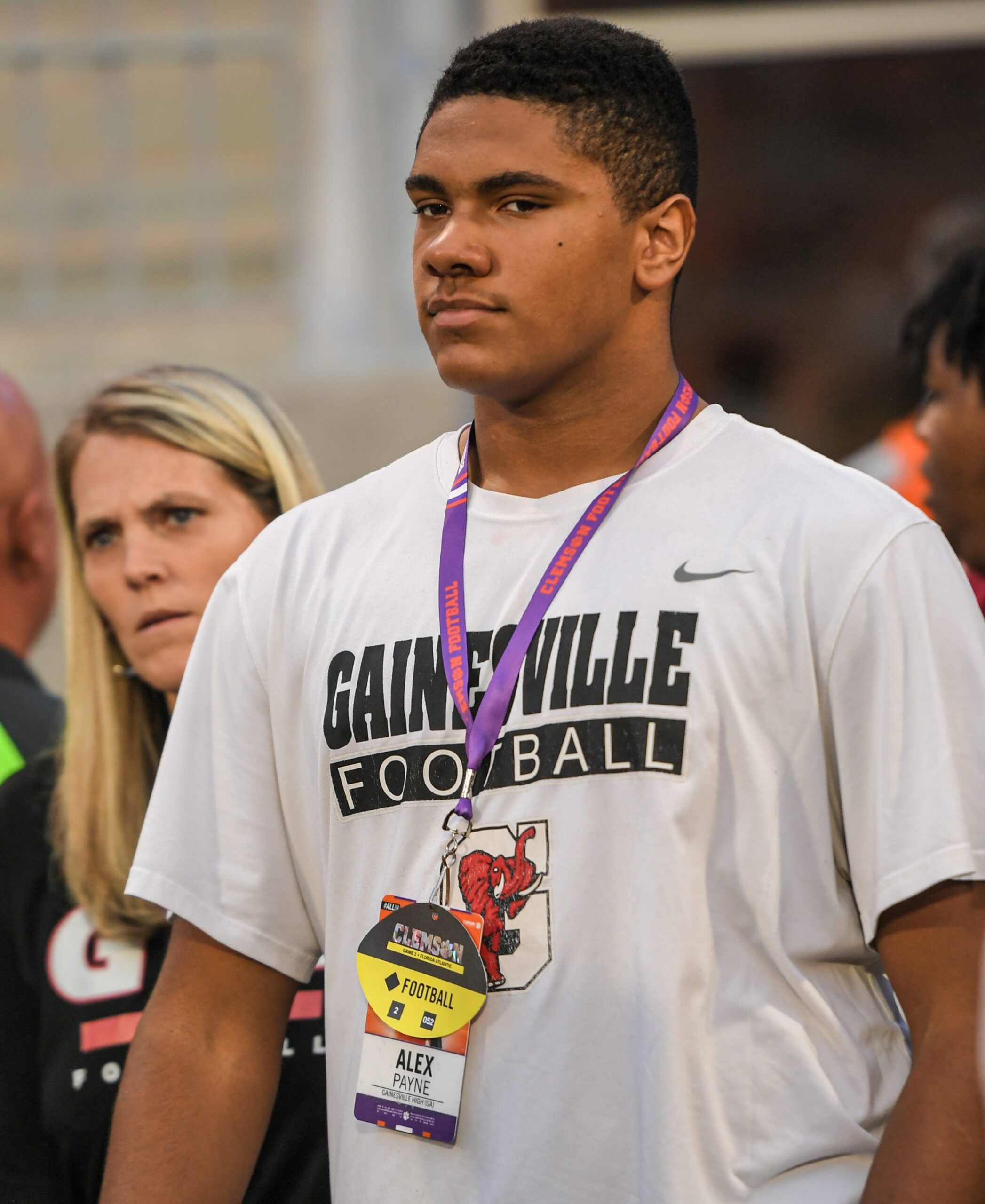 Alex Payne 2025 offensive lineman from Gainesville High in Georgia before the game with Florida Atlantic Sept 16, 2023; Clemson, South Carolina, USA; at Memorial Stadium.