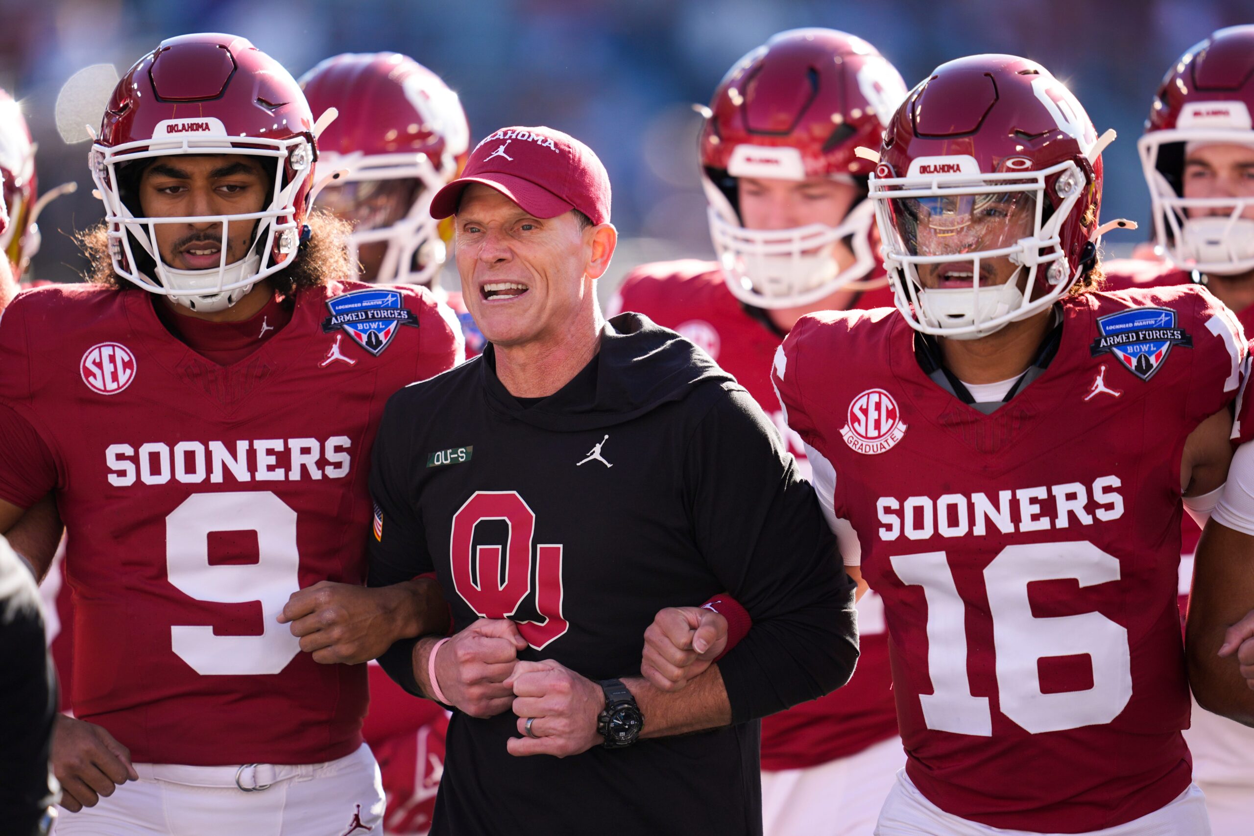 Oklahoma coach Brent Venables is seen before a Bedlam college football game between the University of Oklahoma Sooners (OU) and the Oklahoma State University Cowboys (OSU) at Gaylord Family-Oklahoma Memorial Stadium in Norman, Okla., Saturday, Nov. 19, 2022. Oklahoma won 28-13.