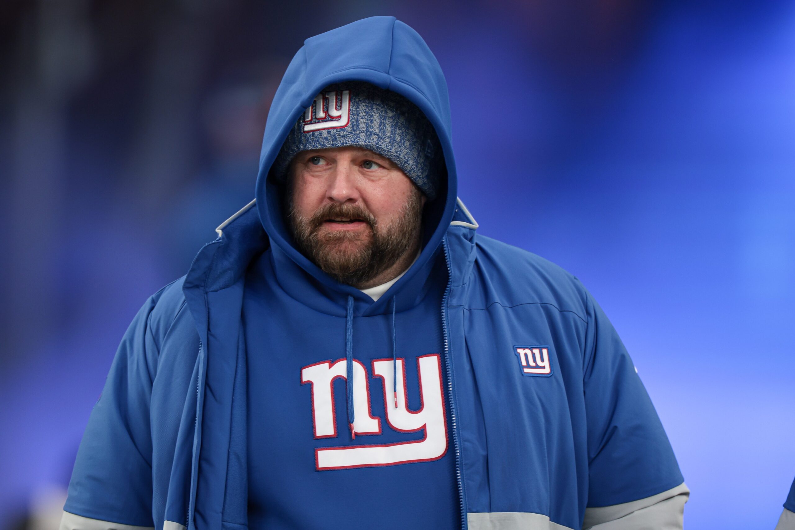 Jan 7, 2024; East Rutherford, New Jersey, USA; New York Giants head coach Brian Daboll walks on the field before the game against the Philadelphia Eagles at MetLife Stadium.
