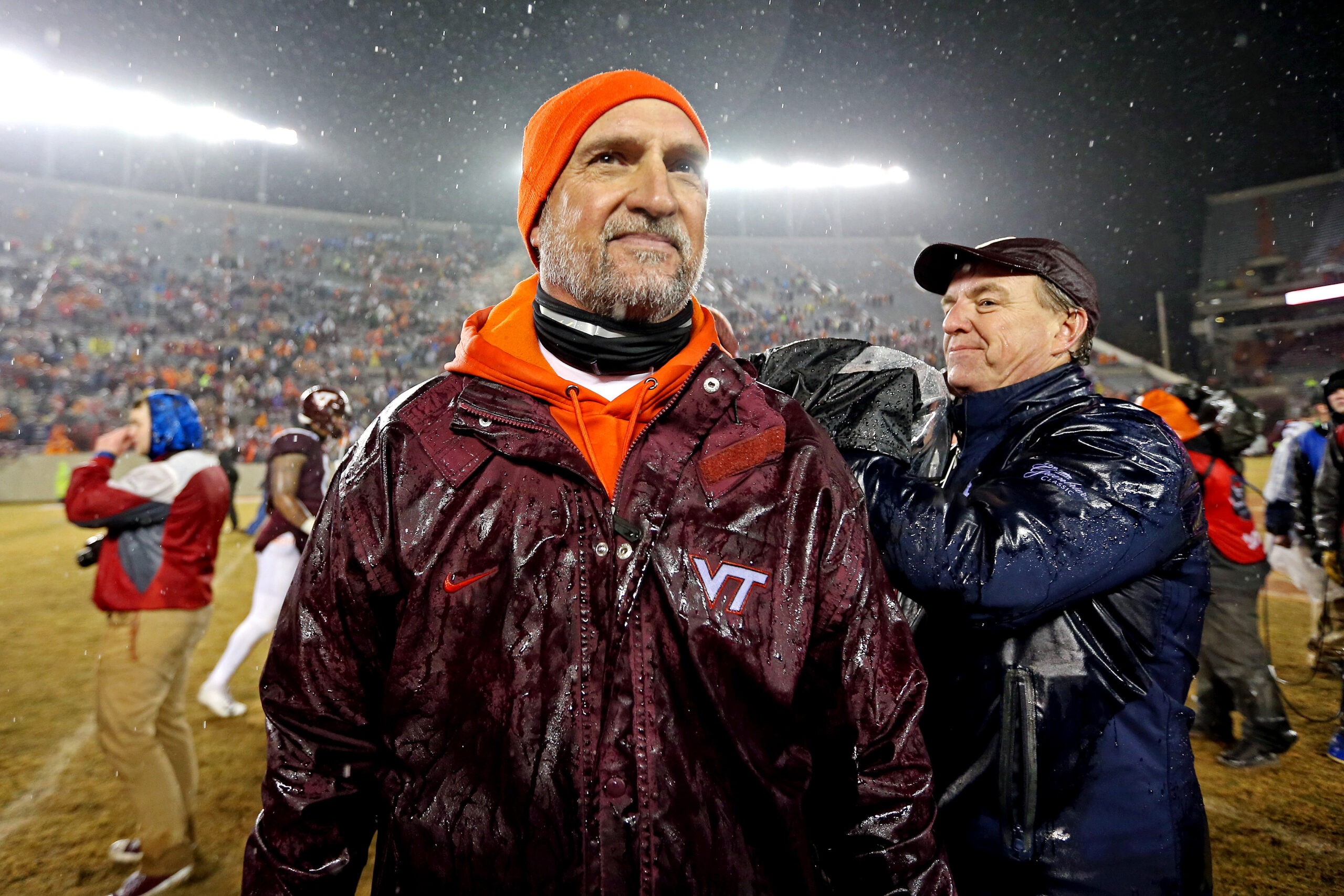 Nov 23, 2019; Blacksburg, VA, USA; Virginia Tech Hokies defensive coordinator Bud Foster walks off the field after the game against the Pittsburgh Panthers at Lane Stadium.