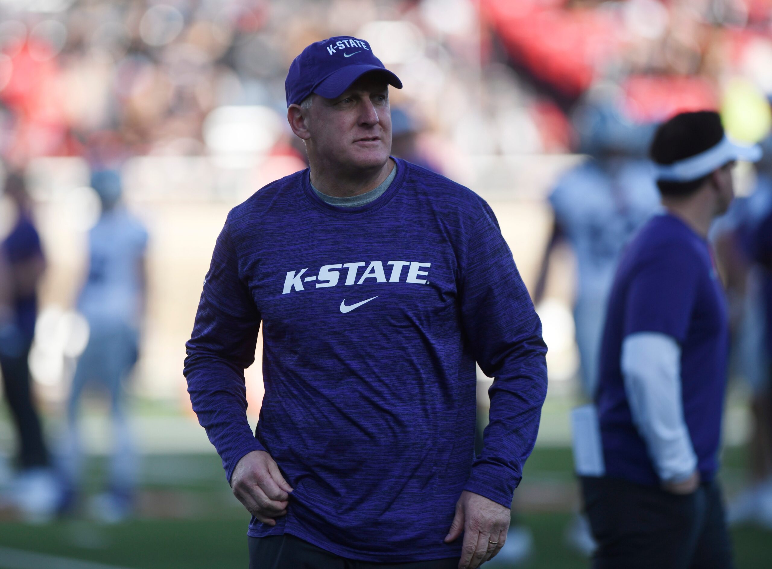 Kansas State's head coach Chris Klieman walks along the sidelines before the game against Texas Tech, Saturday, Oct. 14, 2023, at Jones AT&T Stadium.
