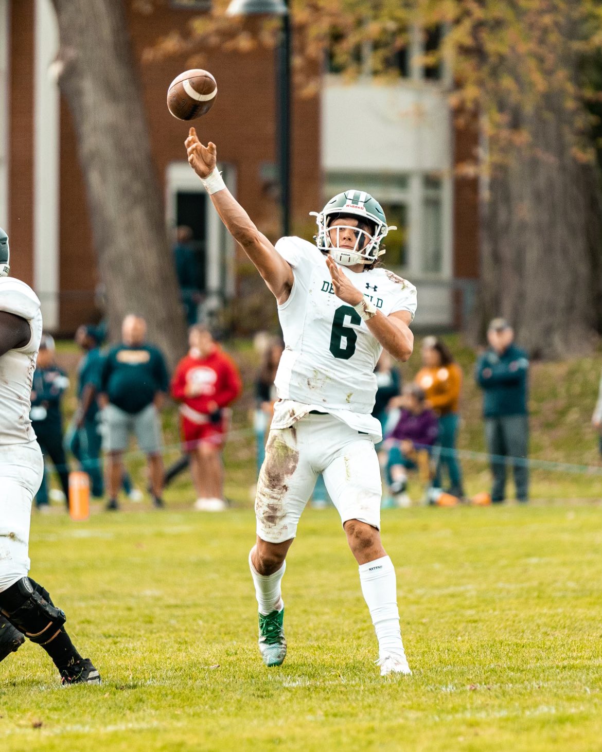 2025 MFS 3-Star QB Cole Geer from Deerfield, MA, (Deerfield Academy) making a throw in game