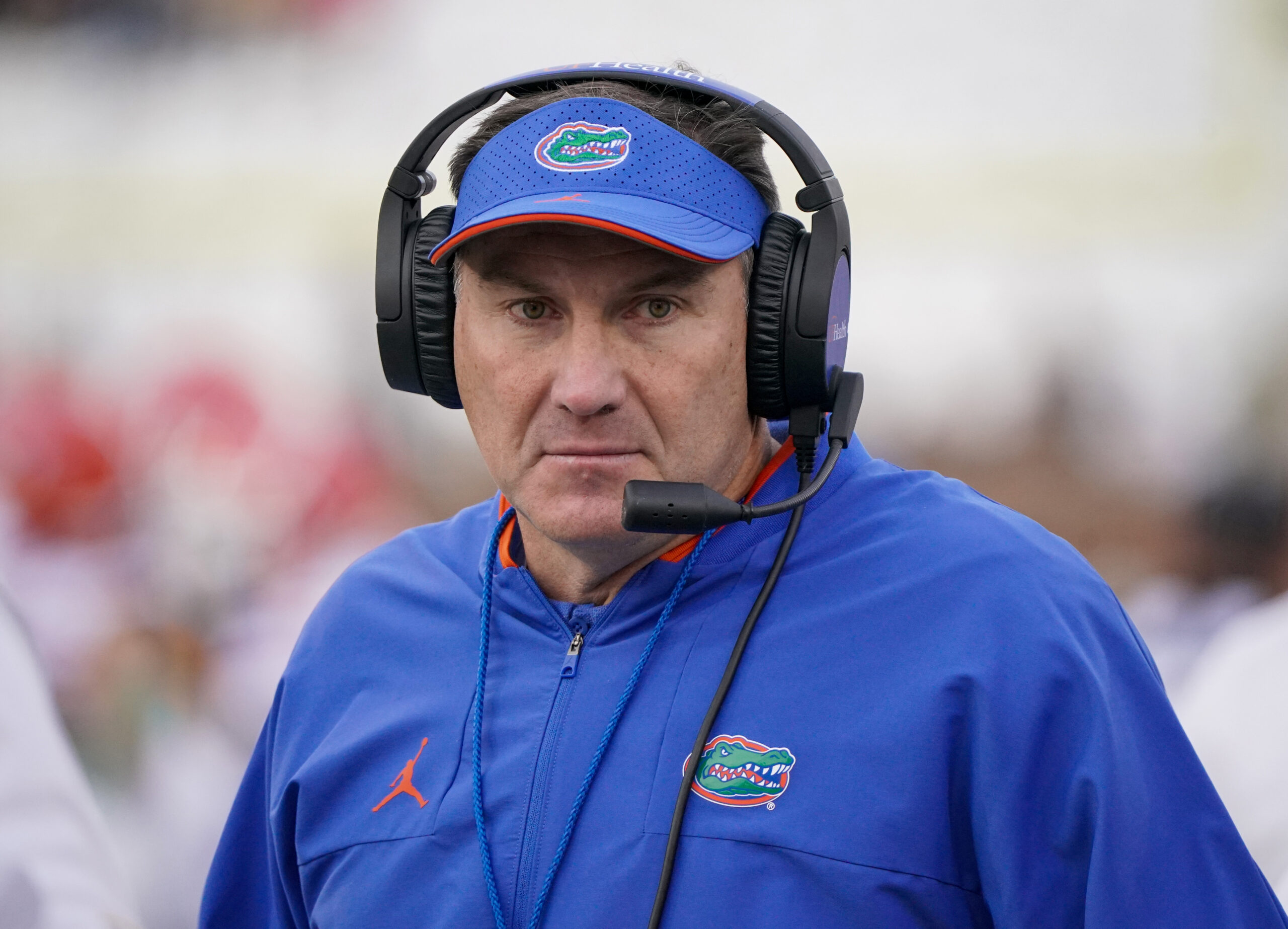 Nov 6, 2021; Columbia, South Carolina, USA; Florida Gators head coach Dan Mullen disputes a call in the second quarter against the South Carolina Gamecocks at Williams-Brice Stadium.