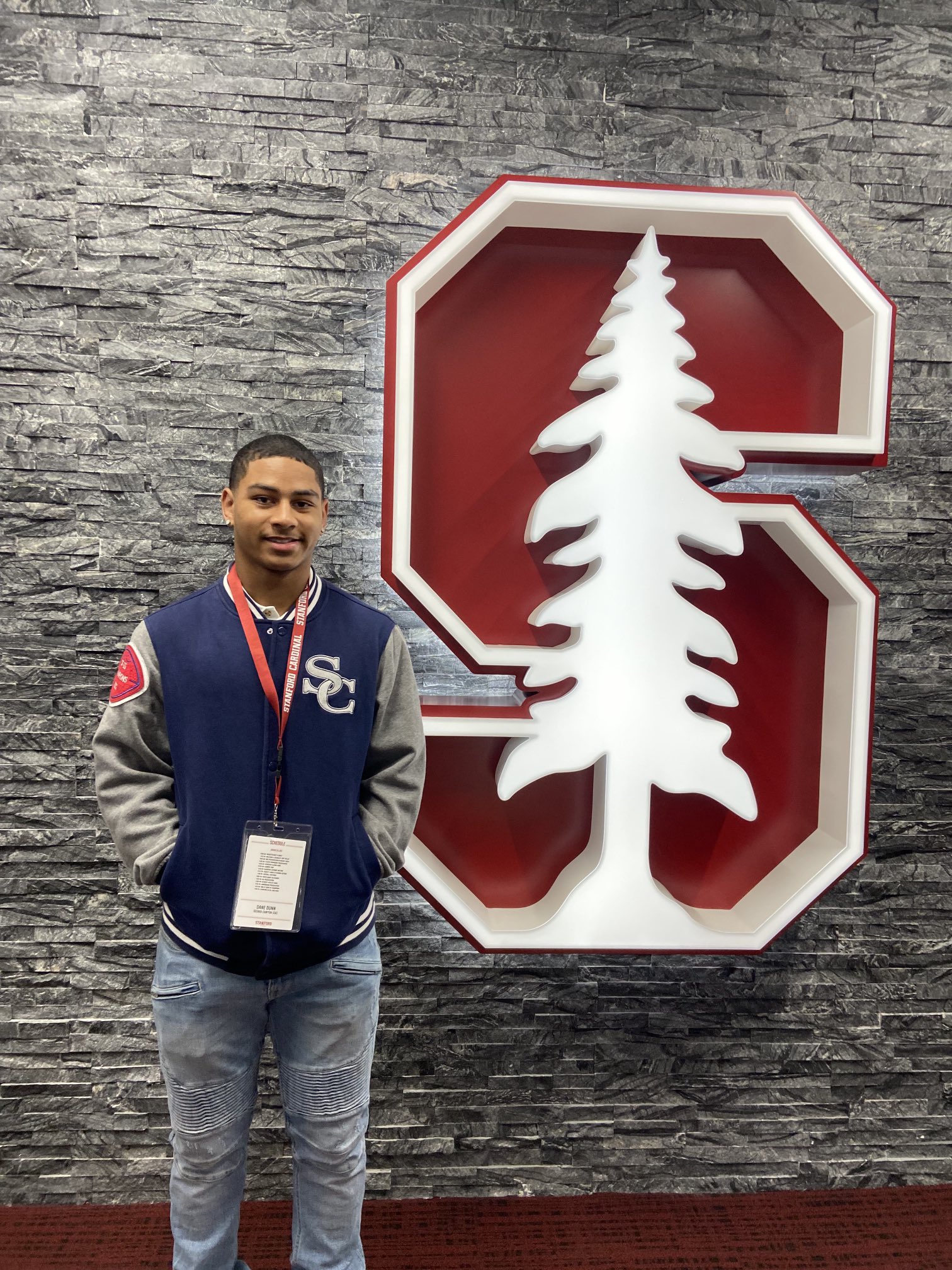 2025 3-star RB Dane Dunn from Chatsworth, California (Sierra Canyon) takes a picture on a visit to Stanford