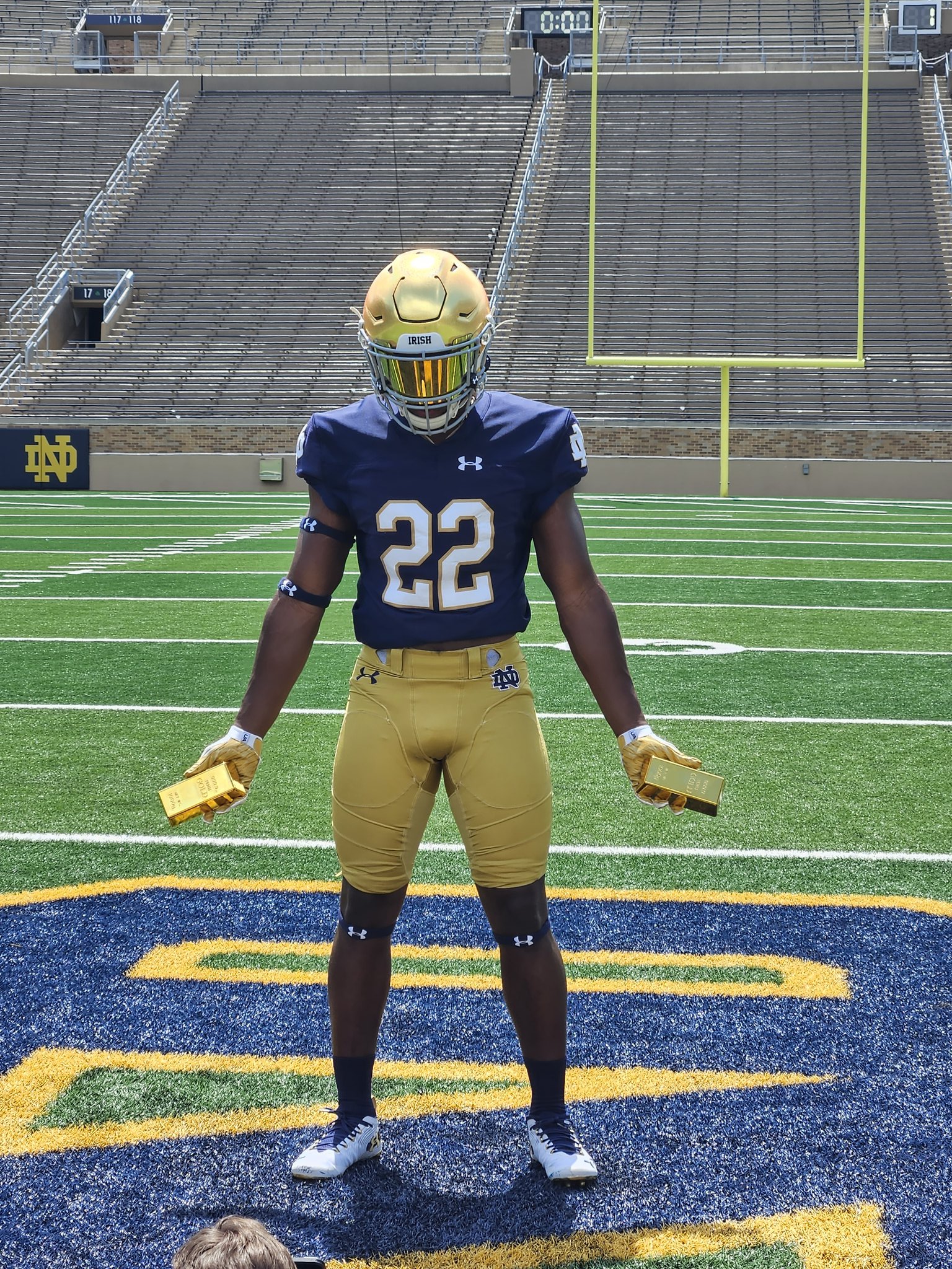 2025 3-star RB Daniel Anderson from Bryant, Arkansas (Bryant) taking a picture in Notre Dame Stadium during a visit to Notre Dame