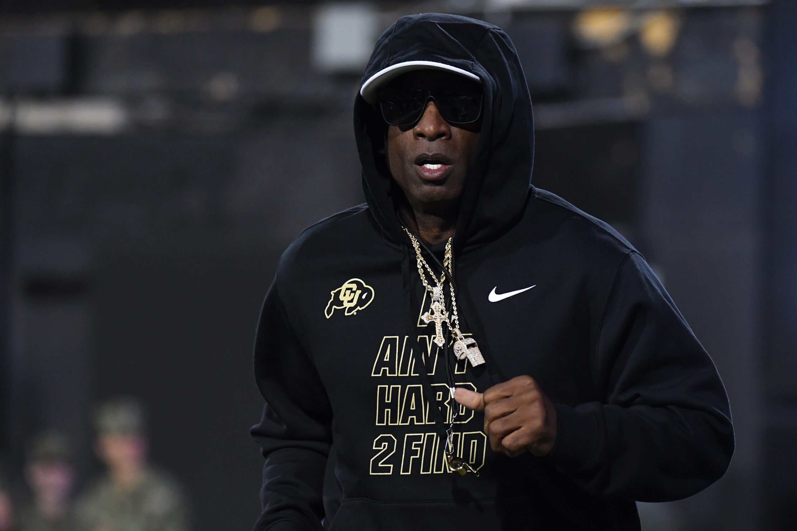 Jul 10, 2024; Las Vegas, NV, USA; Colorado Buffaloes head coach Deion Sanders speaks to the media during the Big 12 Media Days at Allegiant Stadium.