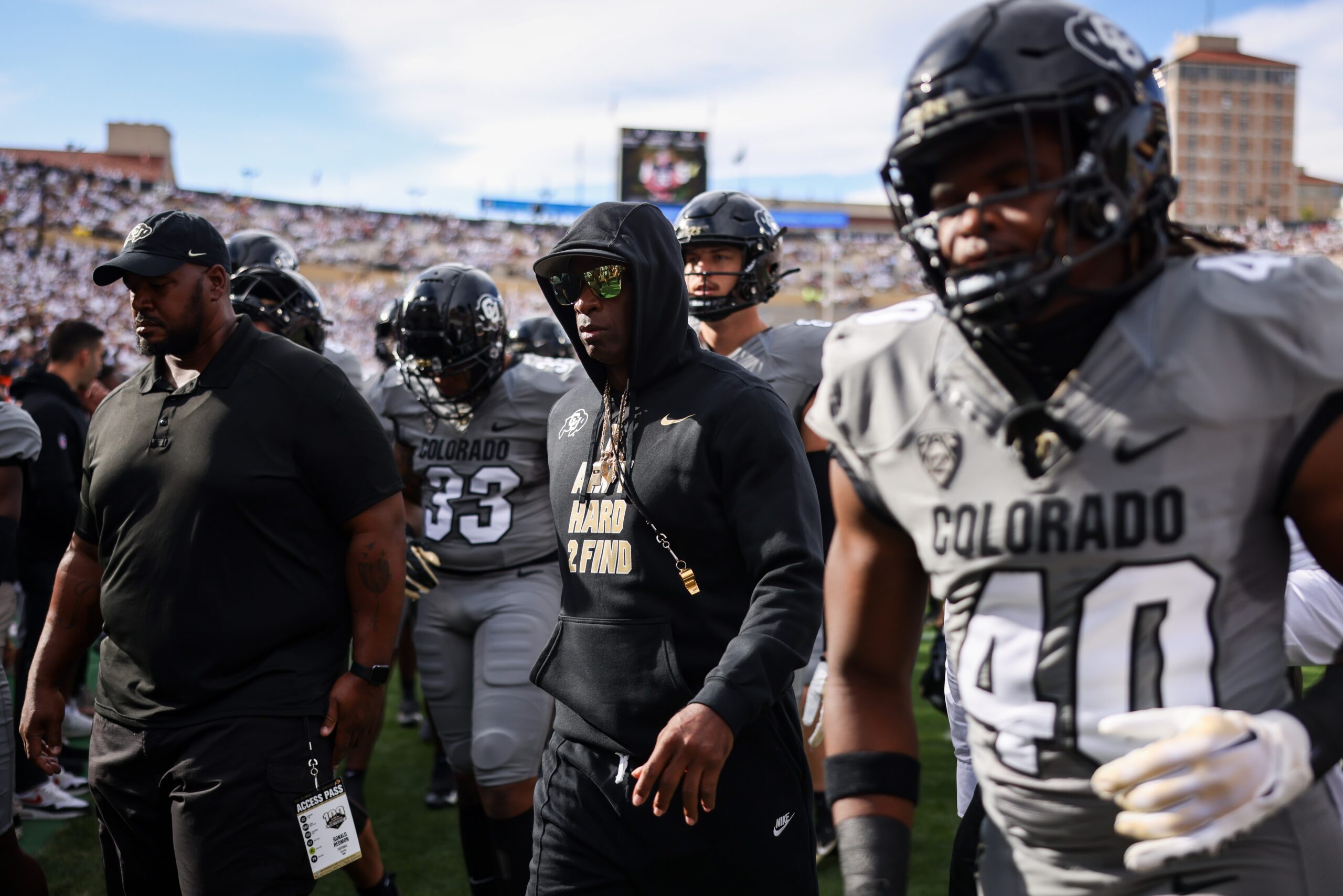 Sep 30, 2023; Boulder, Colorado, USA; Colorado Buffaloes head coach Deion Sanders walks off the field before the game against the USC Trojans at Folsom Field.