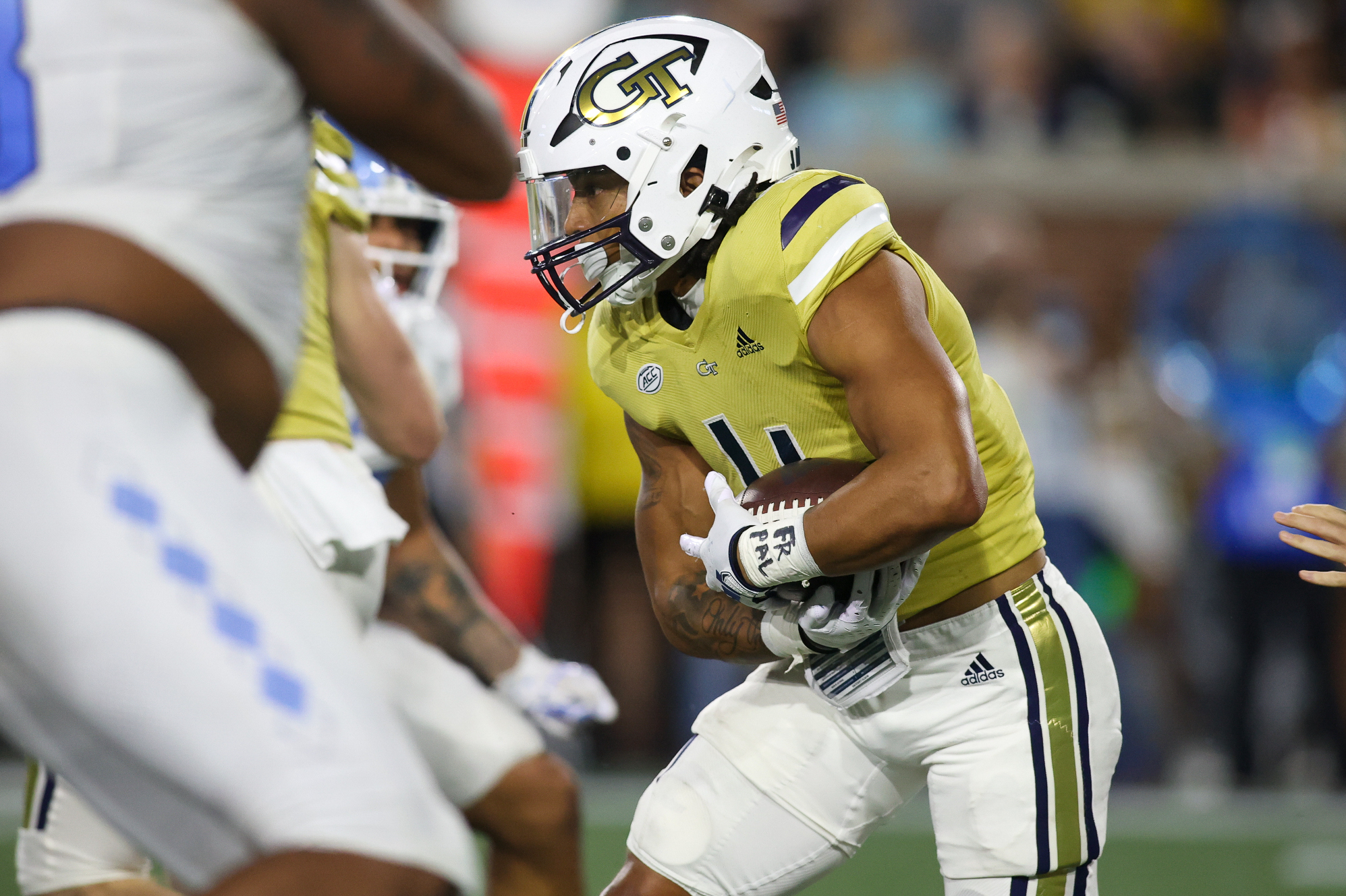Oct 28, 2023; Atlanta, Georgia, USA; Georgia Tech Yellow Jackets running back Dontae Smith (4) runs with the ball against the North Carolina Tar Heels in the first half at Bobby Dodd Stadium at Hyundai Field.