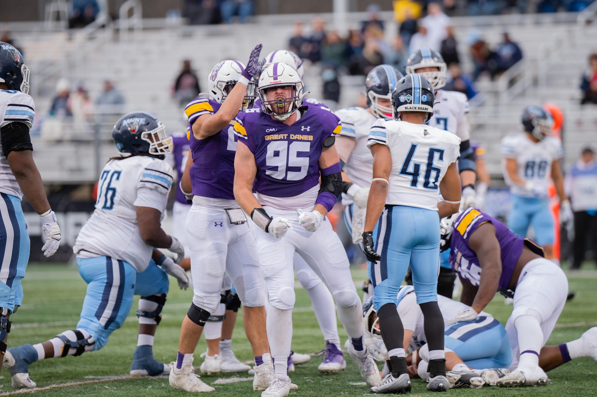Anton Juncaj celebrates after making a play against Maine