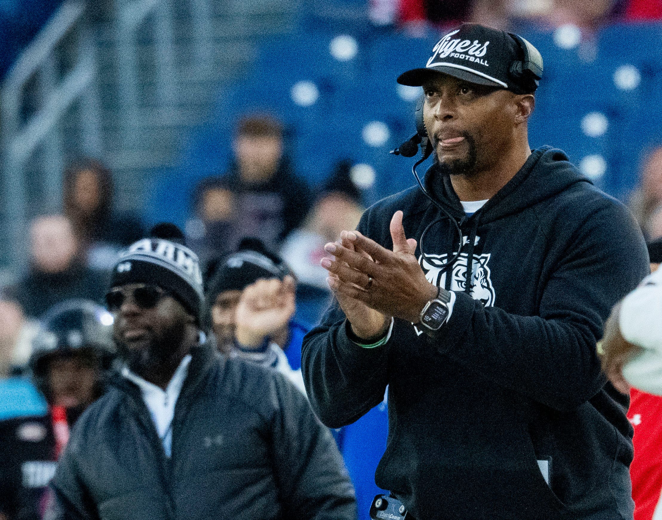 Tennessee State head coach Eddie George reacts after a play against Southeast Missouri State during the first quarter at Nissan Stadium in Nashville, Tenn., Saturday, Nov. 23, 2024.