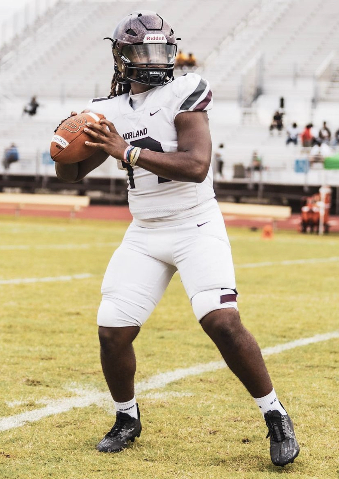 2025 MFS Staff 2-Star QB Ennio Yapoor from Miami (Norland), FL throws during warmups