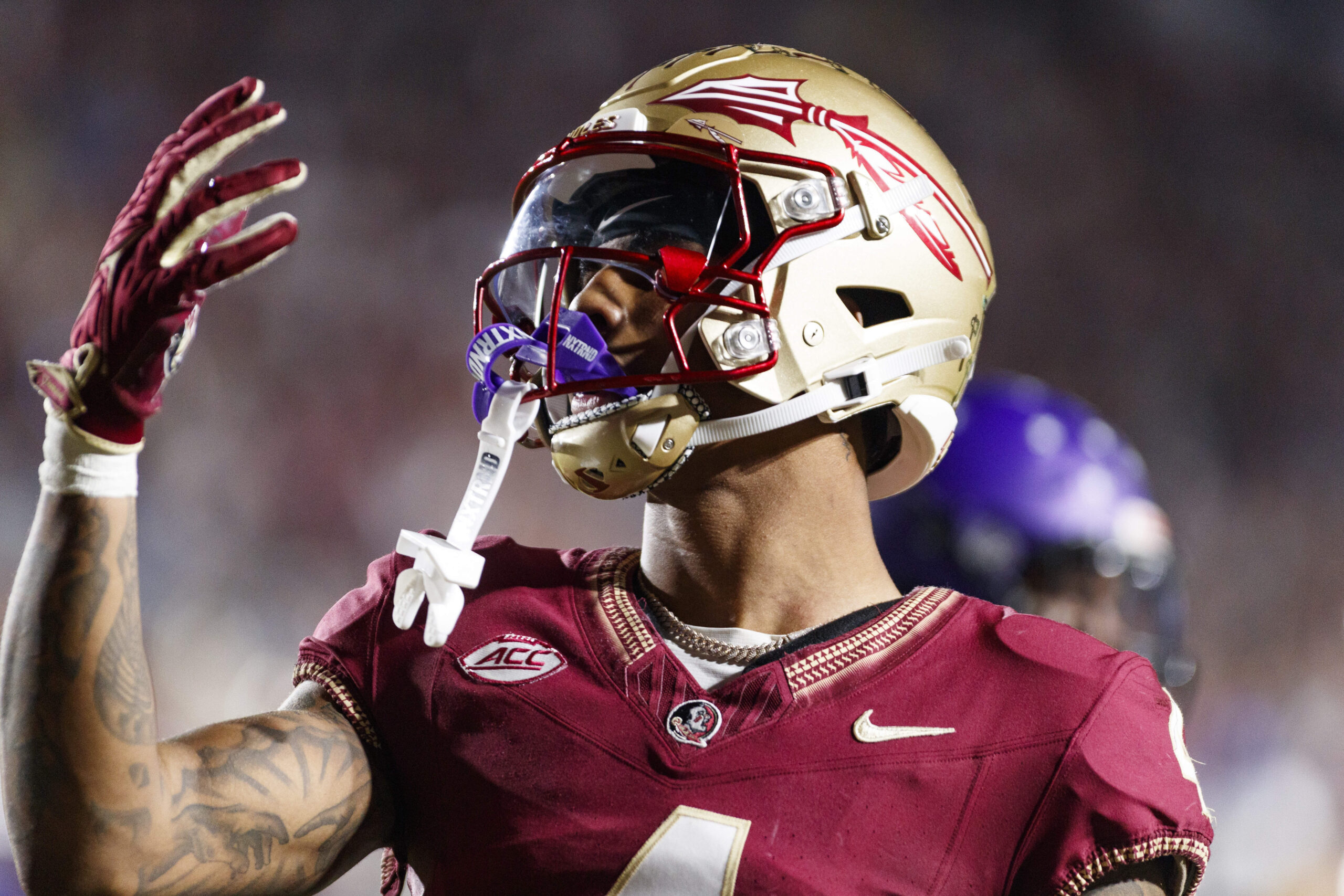 Apr 9, 2022; Tallahasse, FL, USA; Florida State Seminoles symbol Osceola performs during the FSU spring game at Doak Campbell Stadium.