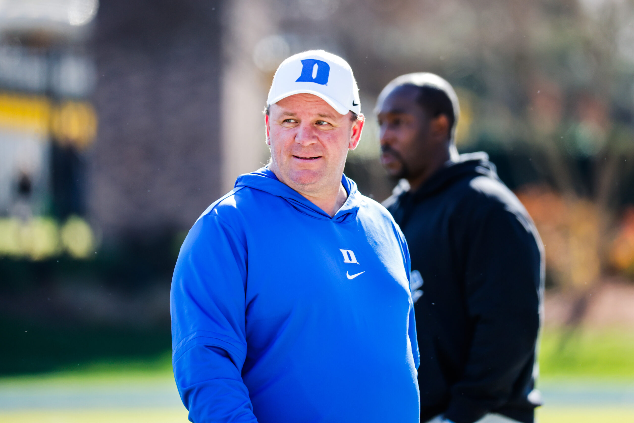 Nov 25, 2023; Durham, North Carolina, USA; Duke Blue Devils head coach Mike Elko looks on before the first half of the game against Pittsburgh Panthers at Wallace Wade Stadium.