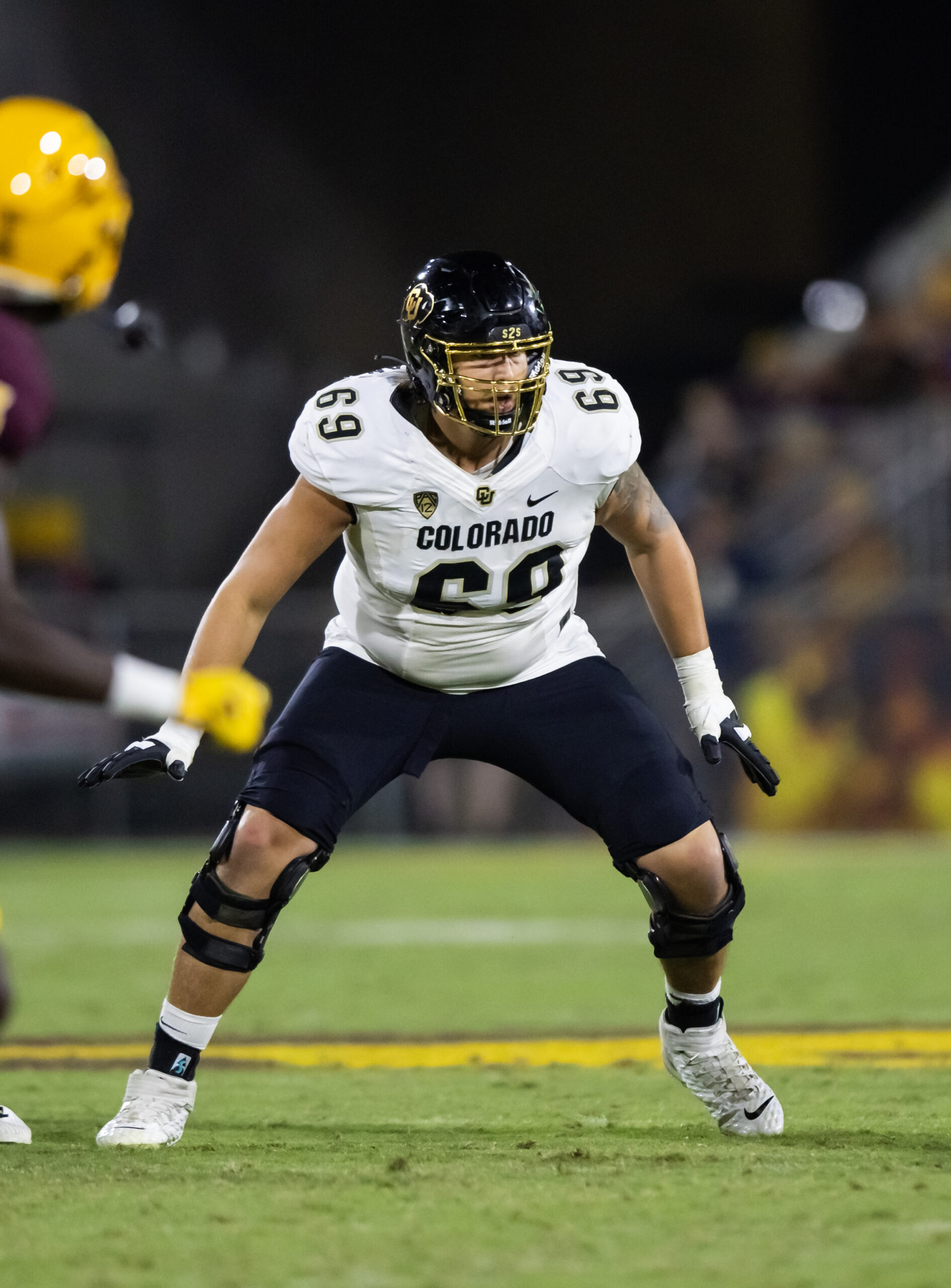 Oct 7, 2023; Tempe, Arizona, USA; Colorado Buffaloes offensive tackle Gerad Christian-Lichtenhan (69) against the Arizona State Sun Devils at Mountain America Stadium.