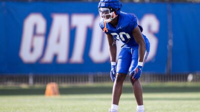 Florida Gators defensive back Gregory Smith III (30) runs a drill during spring football practice at Heavener Football Complex at the University of Florida in Gainesville