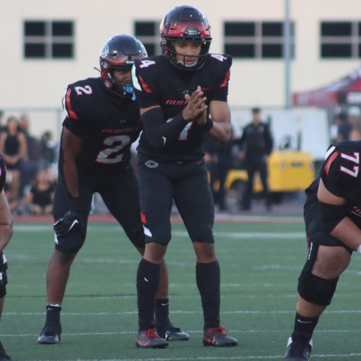 2025 4-Star QB Husan Longstreet from Corona, CA, (Centennial) getting ready to take the snap