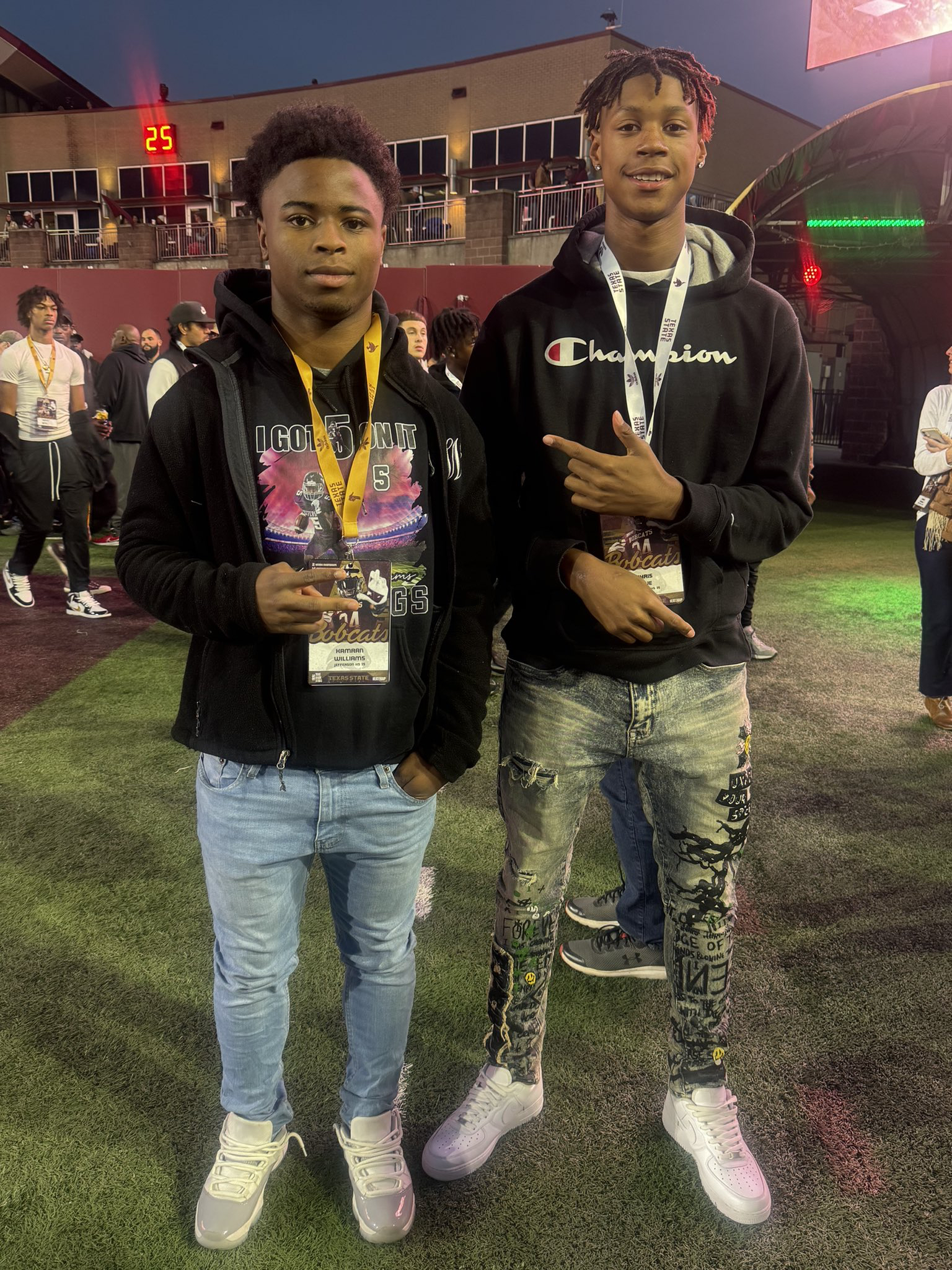 2025 3-Star RB Kamran Williams from Jefferson, TX posing for a picture during a visit to Texas State