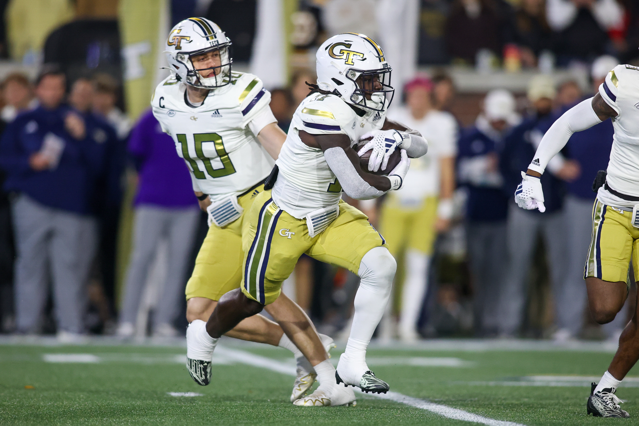 Nov 25, 2023; Atlanta, Georgia, USA; Georgia Tech Yellow Jackets running back Jamal Haynes (11) runs the ball against the Georgia Bulldogs in the first quarter at Bobby Dodd Stadium at Hyundai Field. 