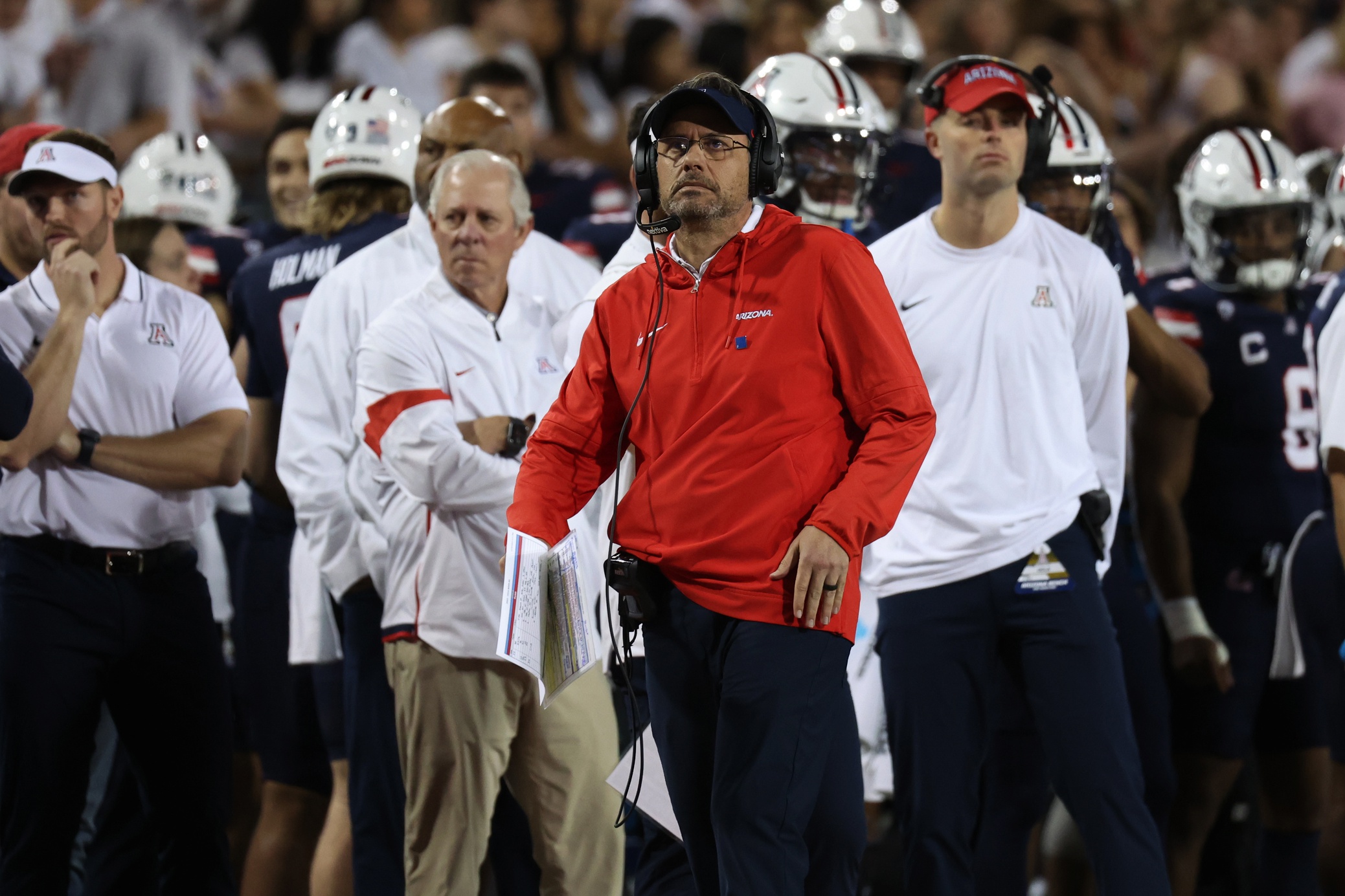 Nov 4, 2023; Tucson, Arizona, USA; Arizona Wildcats head coach Jedd Fisch on the sideline during the second half at Arizona Stadium.