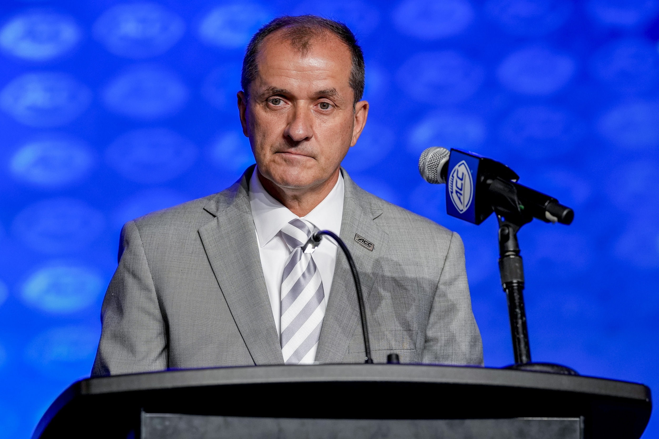 Jul 25, 2023; Charlotte, NC, USA; ACC commissioner James Phillips speaks to the media during ACC Media Days at The Westin Charlotte.