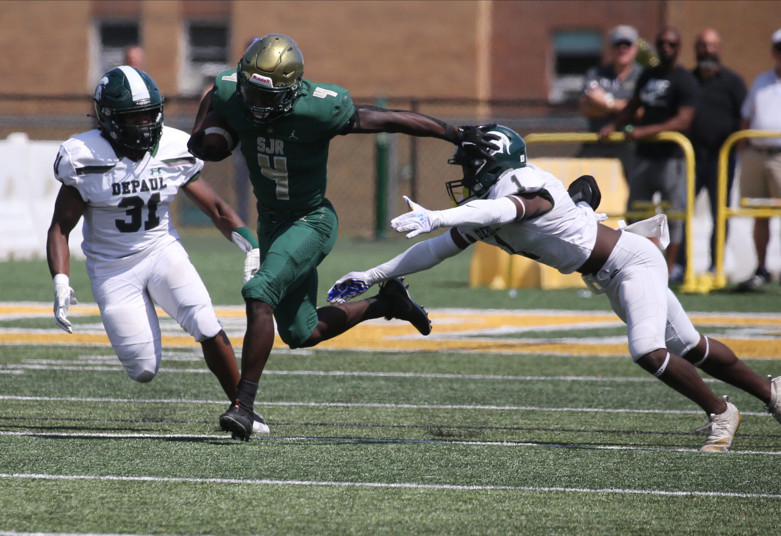 John Forster of St. Joseph's on his way to a 98 yard TD reception as DePaul lost to St. Joseph's 36-31 in Montvale, NJ on September 3 2022.