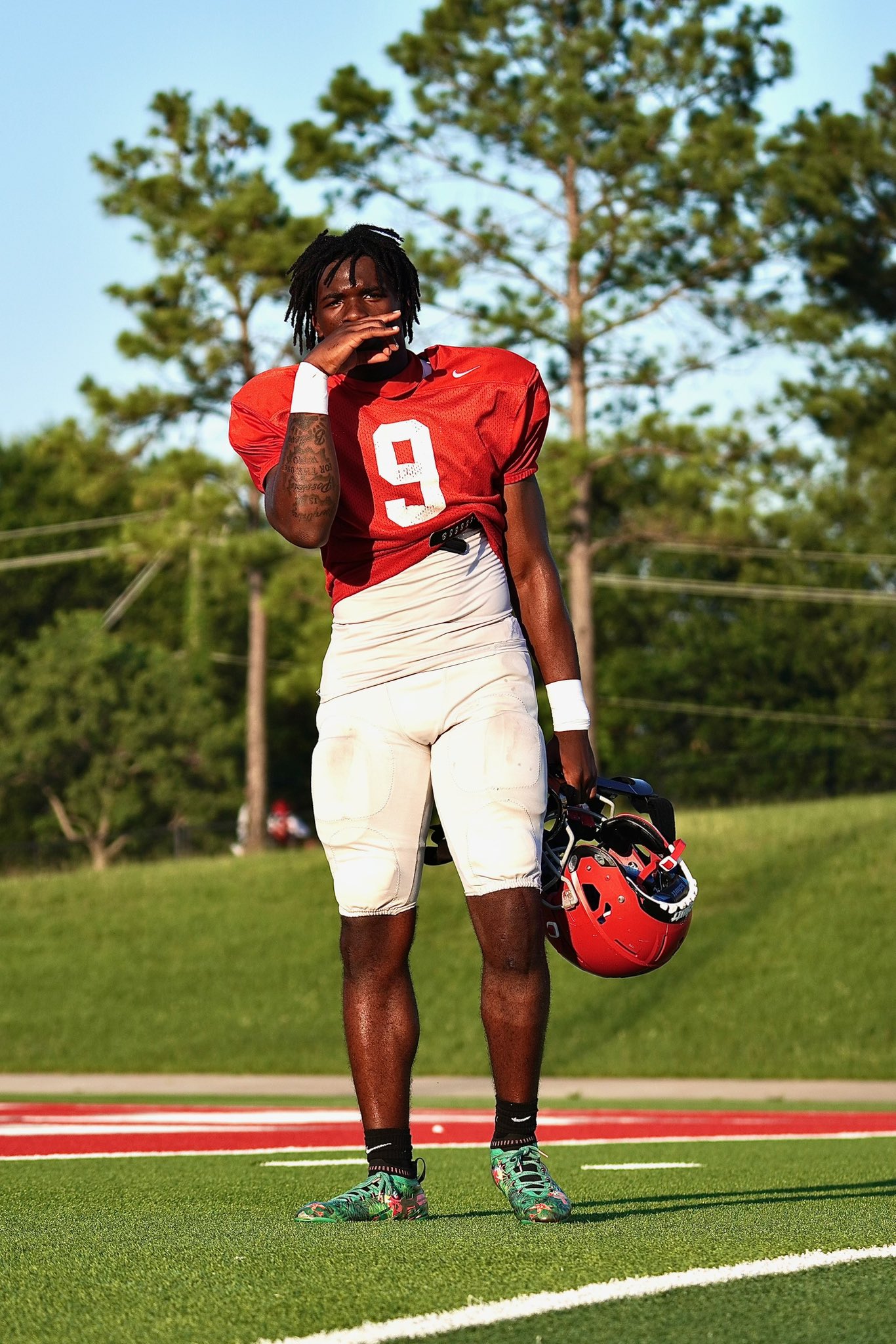 2025 MFS 3-Star QB Kaleb Bailey from Houston, TX, (North Shore) standing during offseason practice