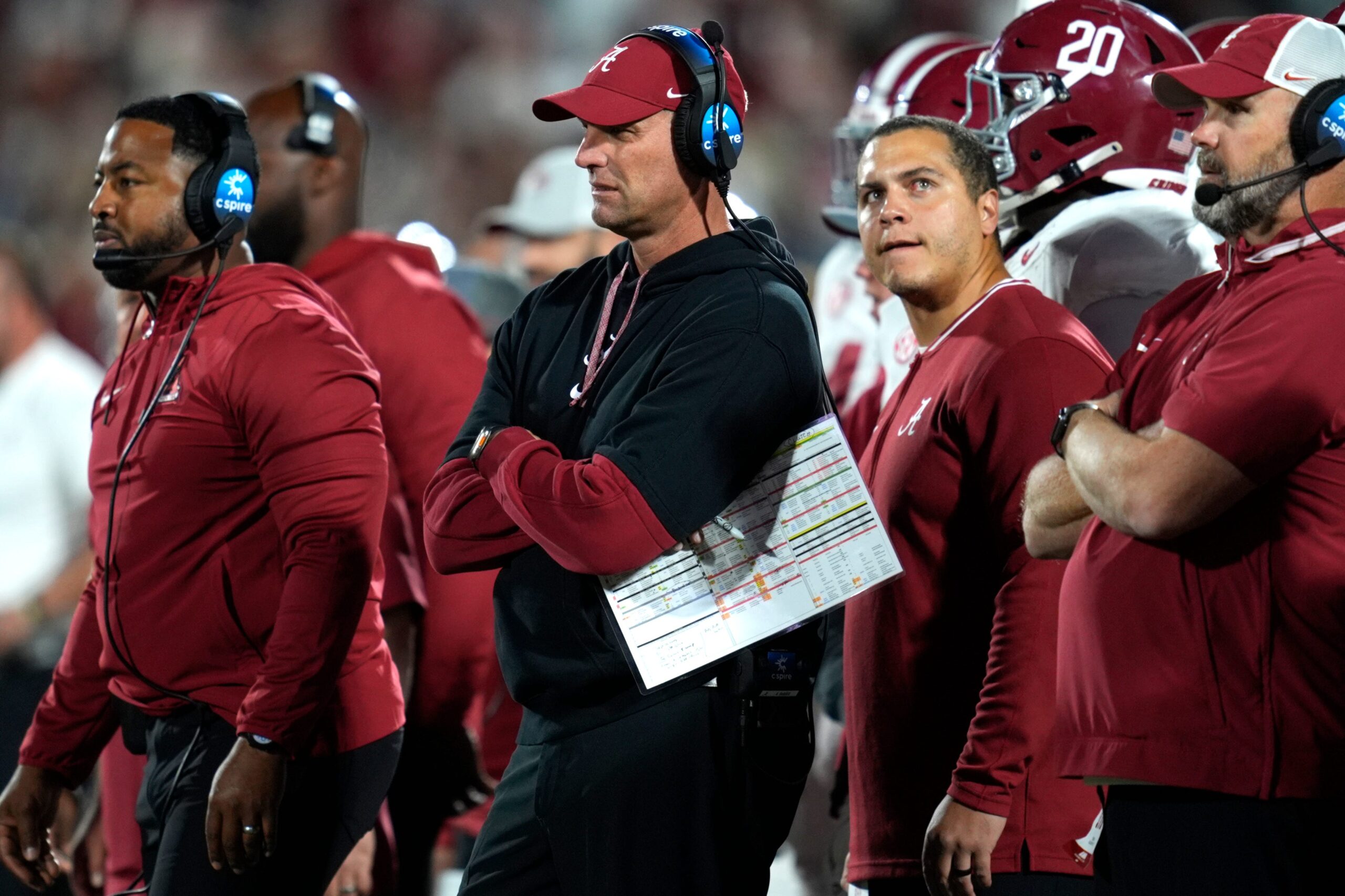 Jan 13, 2024; Tuscaloosa, AL, USA; The University of Alabama introduced new head football coach Kalen DeBoer with a press conference at Bryant-Denny Stadium. Nicole and Kalen DeBoer hold up an Alabama jersey after the press conference.